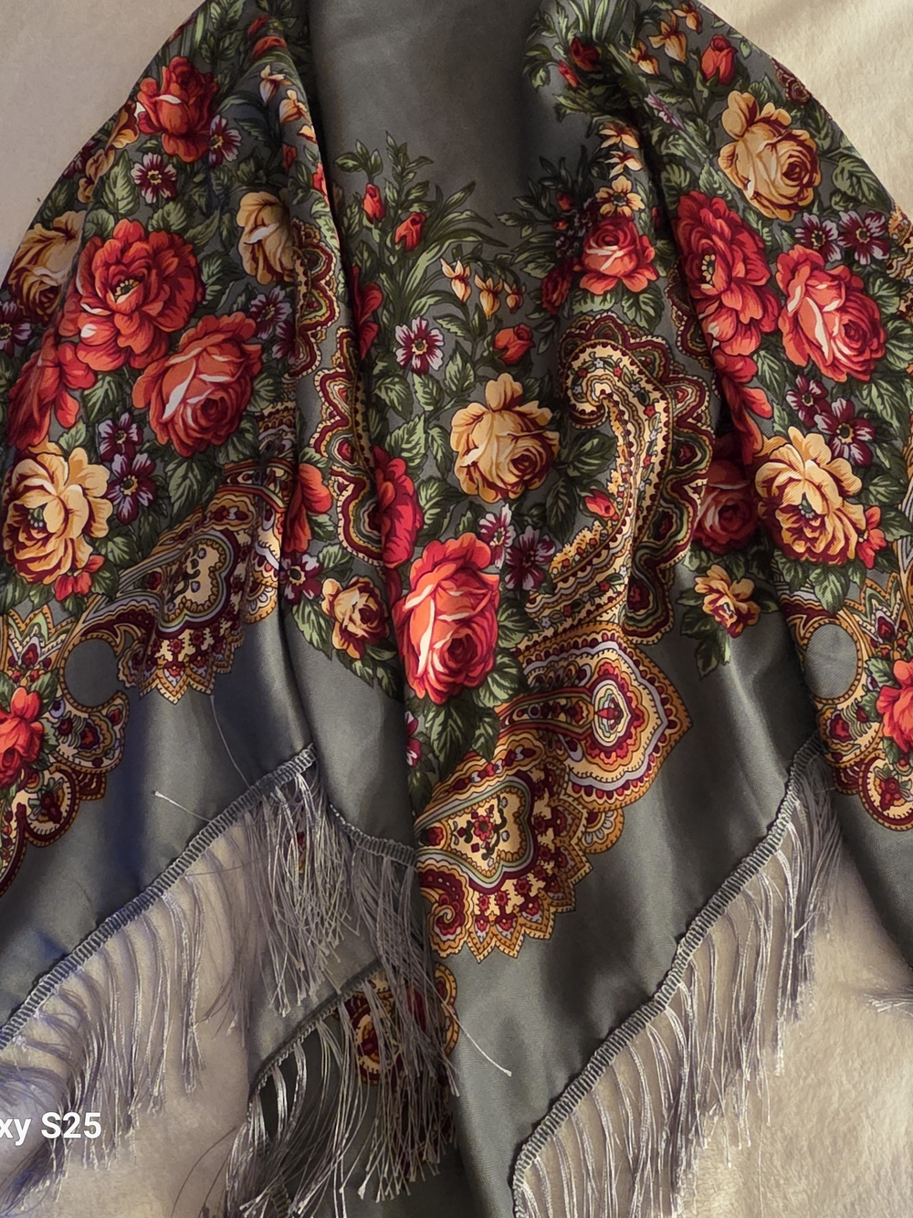 Authentic Cossack Theme Scarf Floral Cotton Feel 41x42